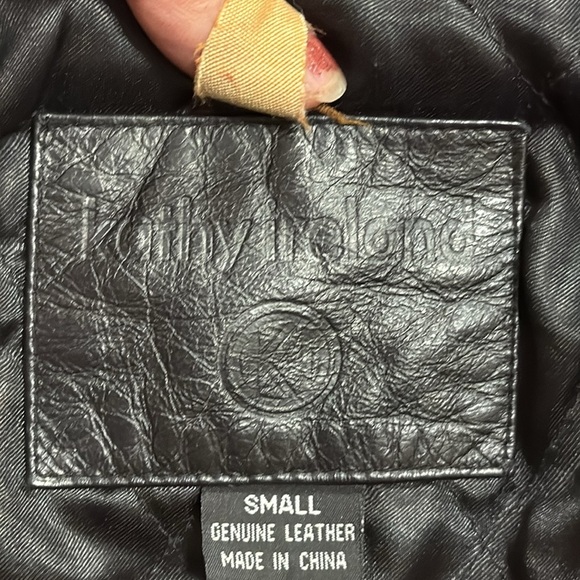 (P1) Kathy Ireland Jacket Black genuine leather belted coat, size S - Picture 11 of 15